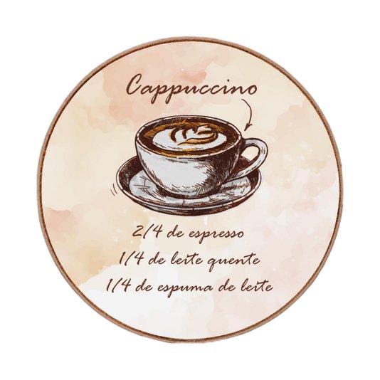 Quadro Decorativo Redondo Café Cappuccino com Moldura em Couro Sintético