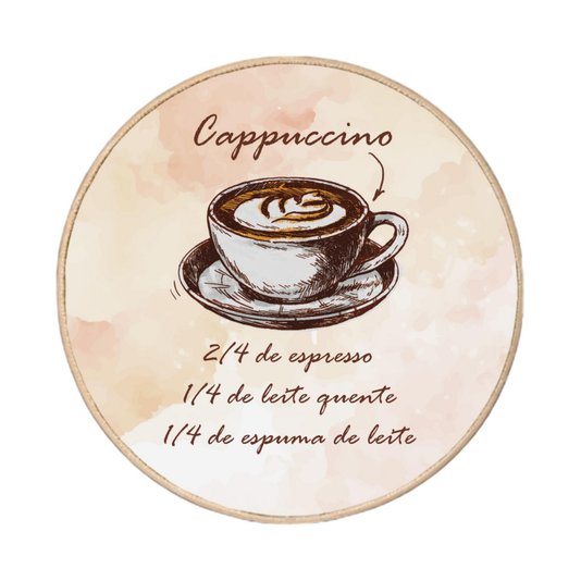 Quadro Decorativo Redondo Café Cappuccino com Moldura em Couro Sintético