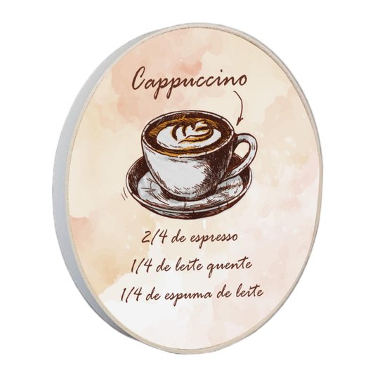 Quadro Decorativo Redondo Café Cappuccino com Moldura em Couro Sintético