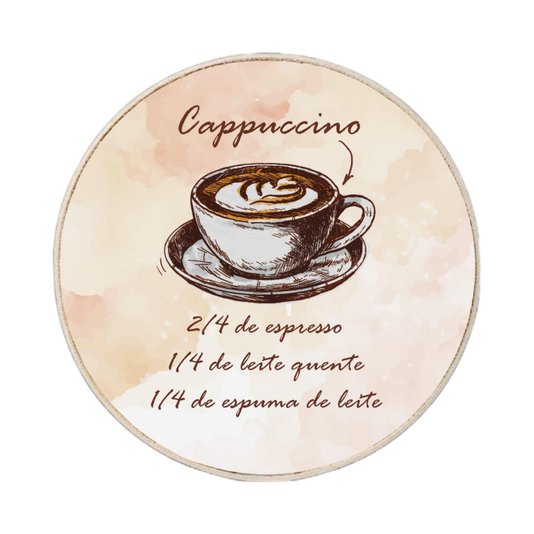 Quadro Decorativo Redondo Café Cappuccino com Moldura em Couro Sintético