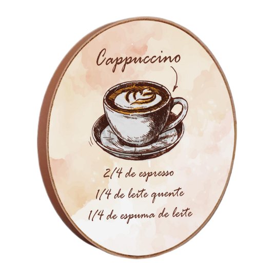 Quadro Decorativo Redondo Café Cappuccino com Moldura em Couro Sintético