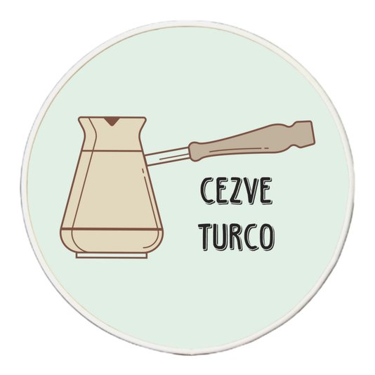 Quadro Decorativo Redondo Café Cezve Turco com Moldura Filete Flexível