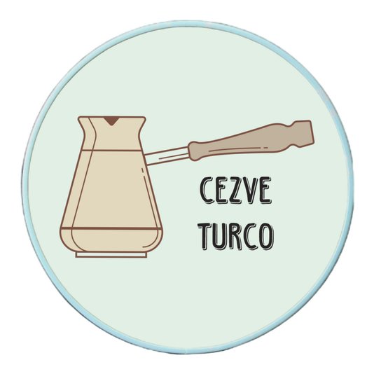 Quadro Decorativo Redondo Café Cezve Turco com Moldura Filete Flexível