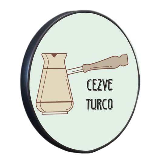 Quadro Decorativo Redondo Café Cezve Turco com Moldura Filete Flexível