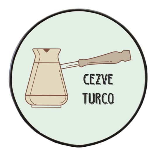 Quadro Decorativo Redondo Café Cezve Turco com Moldura Filete Flexível