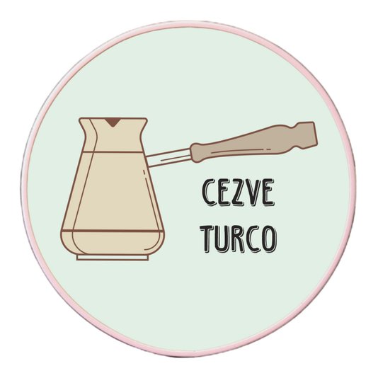 Quadro Decorativo Redondo Café Cezve Turco com Moldura Filete Flexível