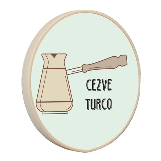 Quadro Decorativo Redondo Café Cezve Turco com Moldura Filete Flexível
