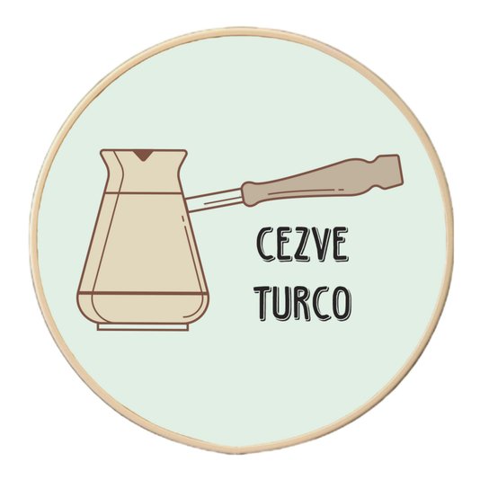 Quadro Decorativo Redondo Café Cezve Turco com Moldura Filete Flexível