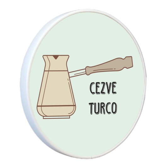 Quadro Decorativo Redondo Café Cezve Turco com Moldura Filete Flexível
