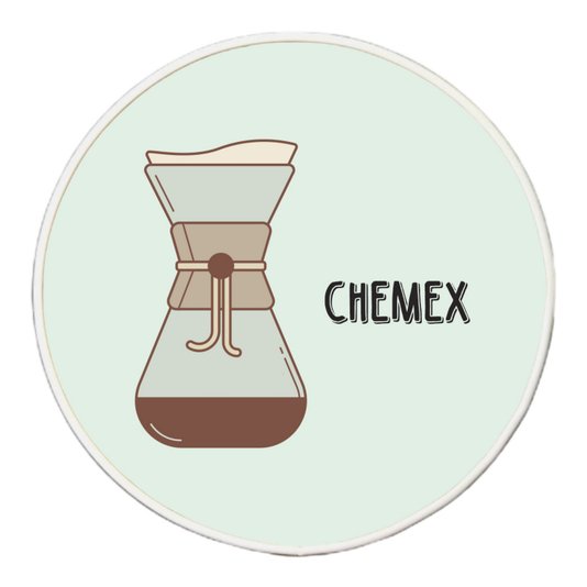 Quadro Decorativo Redondo Café Chemex com Moldura Filete Flexível