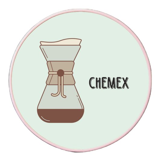Quadro Decorativo Redondo Café Chemex com Moldura Filete Flexível