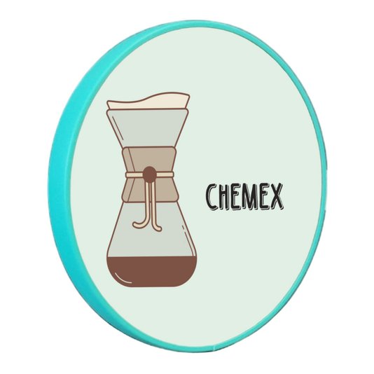 Quadro Decorativo Redondo Café Chemex com Moldura Filete Flexível