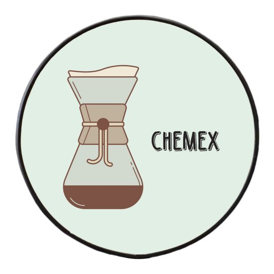 Quadro Decorativo Redondo Café Chemex com Moldura Filete Flexível