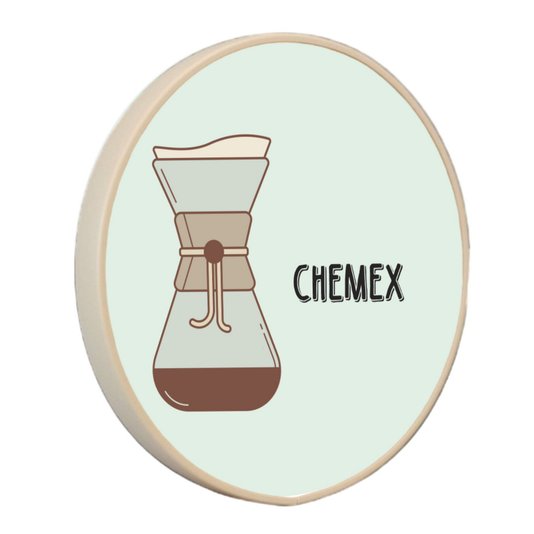 Quadro Decorativo Redondo Café Chemex com Moldura Filete Flexível