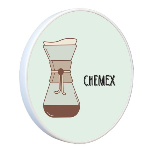 Quadro Decorativo Redondo Café Chemex com Moldura Filete Flexível