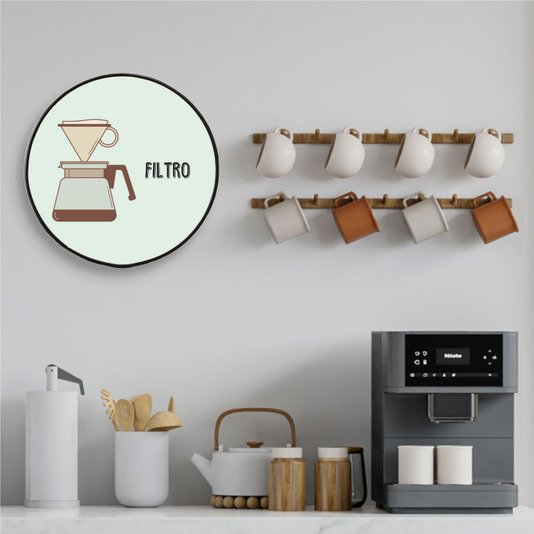 Quadro Decorativo Redondo Café Filtro com Moldura Filete Flexível