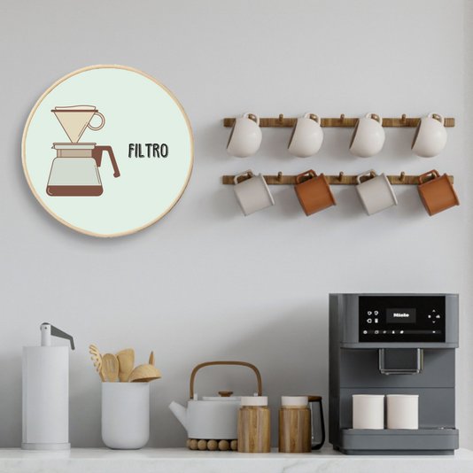 Quadro Decorativo Redondo Café Filtro com Moldura Filete Flexível