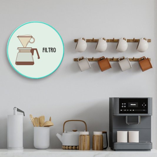 Quadro Decorativo Redondo Café Filtro com Moldura Filete Flexível