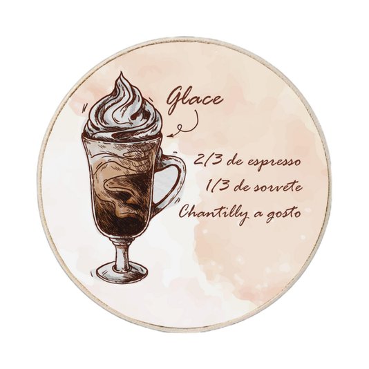 Quadro Decorativo Redondo Café Glace com Moldura em Couro Sintético