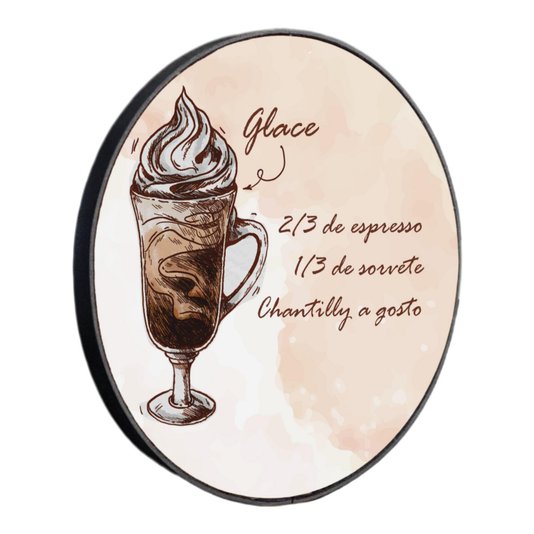 Quadro Decorativo Redondo Café Glace com Moldura em Couro Sintético