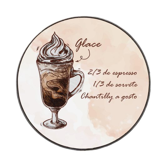Quadro Decorativo Redondo Café Glace com Moldura em Couro Sintético