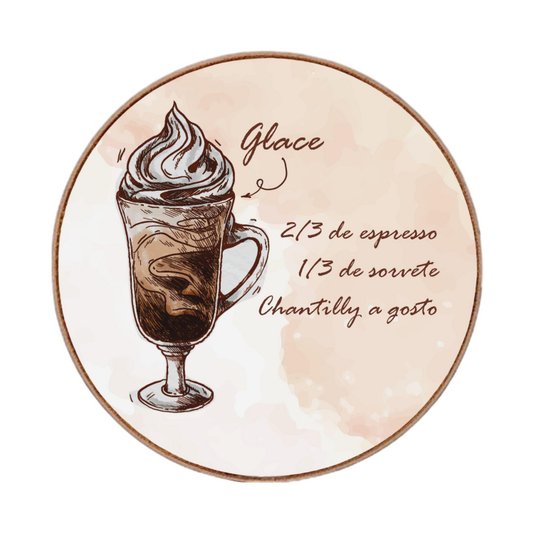 Quadro Decorativo Redondo Café Glace com Moldura em Couro Sintético