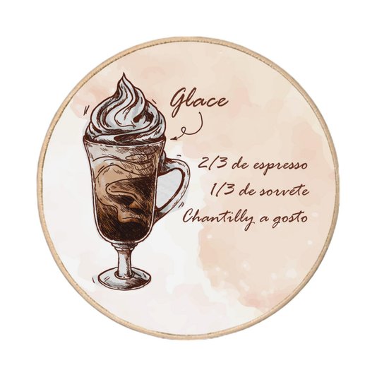 Quadro Decorativo Redondo Café Glace com Moldura em Couro Sintético