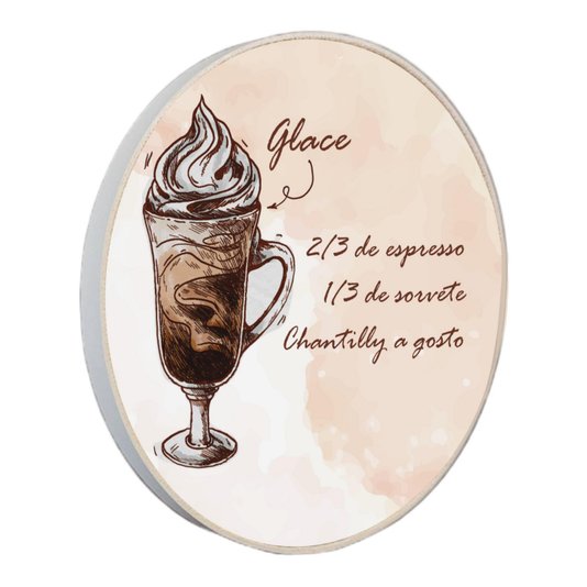 Quadro Decorativo Redondo Café Glace com Moldura em Couro Sintético