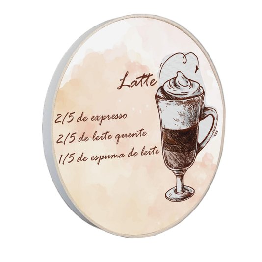 Quadro Decorativo Redondo Café Latte com Moldura em Couro Sintético