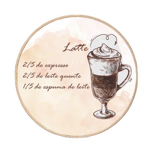 Quadro Decorativo Redondo Café Latte com Moldura em Couro Sintético