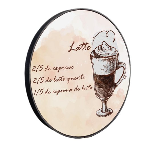 Quadro Decorativo Redondo Café Latte com Moldura em Couro Sintético