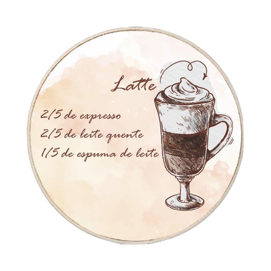 Quadro Decorativo Redondo Café Latte com Moldura em Couro Sintético