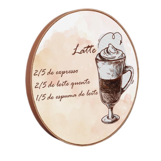 Quadro Decorativo Redondo Café Latte com Moldura em Couro Sintético