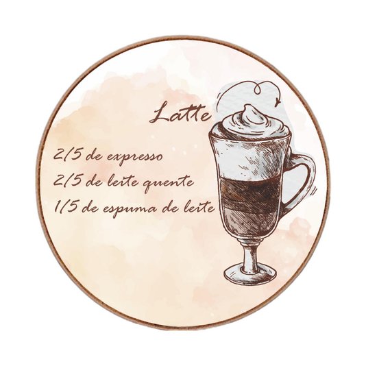 Quadro Decorativo Redondo Café Latte com Moldura em Couro Sintético