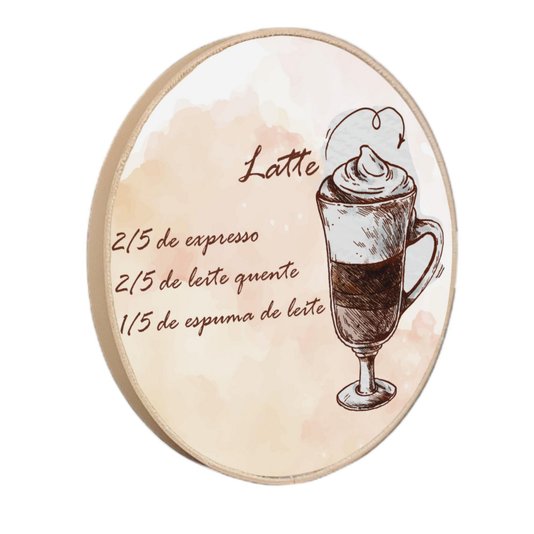 Quadro Decorativo Redondo Café Latte com Moldura em Couro Sintético