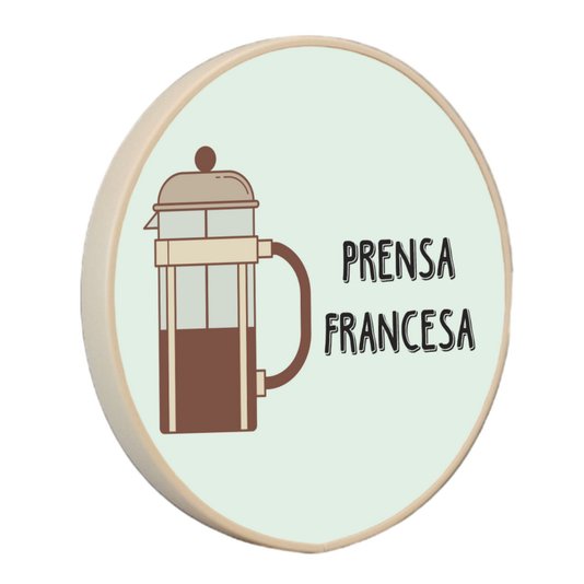 Quadro Decorativo Redondo Café Prensa Francesa com Moldura Filete Flexível