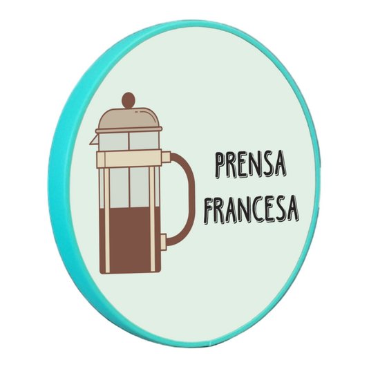 Quadro Decorativo Redondo Café Prensa Francesa com Moldura Filete Flexível