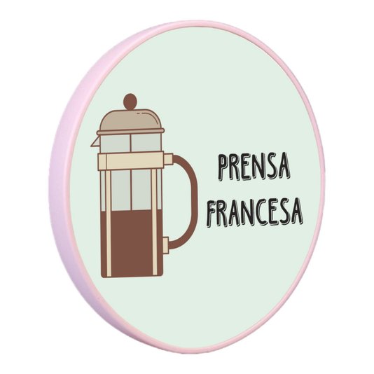 Quadro Decorativo Redondo Café Prensa Francesa com Moldura Filete Flexível