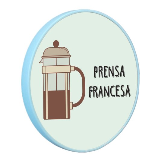 Quadro Decorativo Redondo Café Prensa Francesa com Moldura Filete Flexível