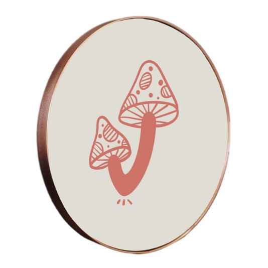 Quadro Decorativo Redondo Cogumelos com Moldura Flexível Metalizada