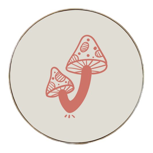 Quadro Decorativo Redondo Cogumelos com Moldura Flexível Metalizada
