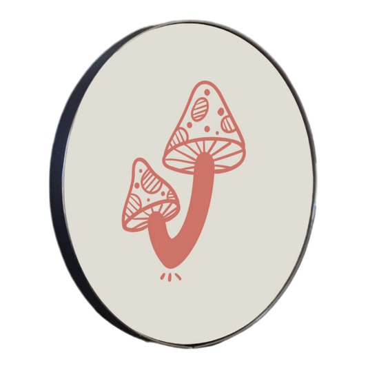 Quadro Decorativo Redondo Cogumelos com Moldura Flexível Metalizada