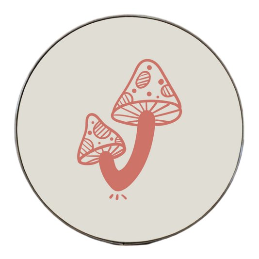 Quadro Decorativo Redondo Cogumelos com Moldura Flexível Metalizada