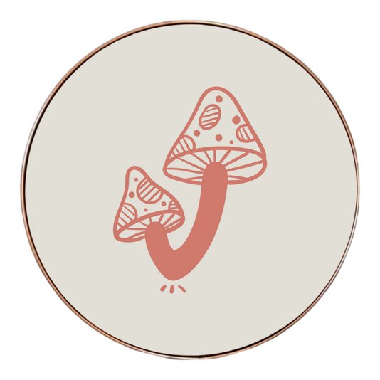 Quadro Decorativo Redondo Cogumelos com Moldura Flexível Metalizada