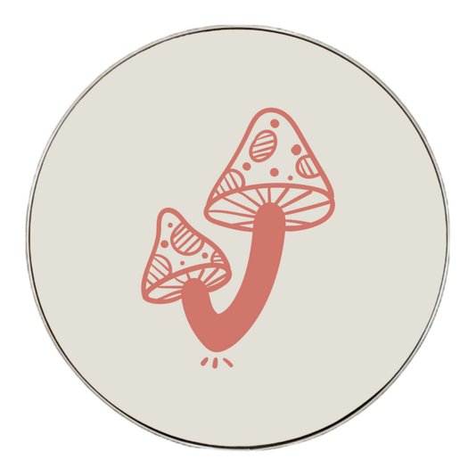 Quadro Decorativo Redondo Cogumelos com Moldura Flexível Metalizada