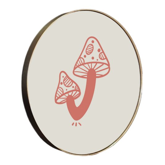 Quadro Decorativo Redondo Cogumelos com Moldura Flexível Metalizada