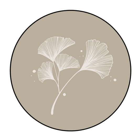 Quadro Decorativo Redondo Folha Ginkgo Biloba Com Moldura Em Couro Sintético Estilo Japandi