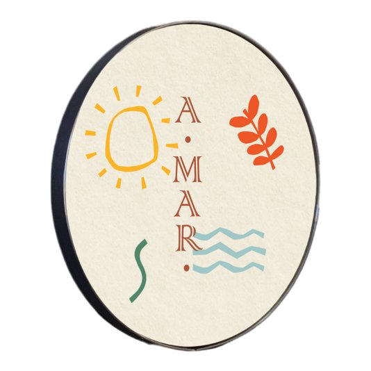Quadro Decorativo Redondo Frase A-Mar com Moldura Flexível Metalizada