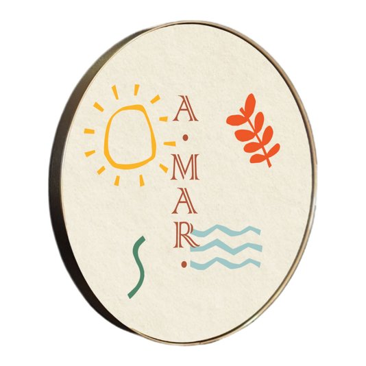 Quadro Decorativo Redondo Frase A-Mar com Moldura Flexível Metalizada
