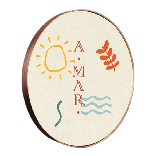 Quadro Decorativo Redondo Frase A-Mar com Moldura Flexível Metalizada